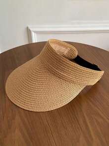 1 pieza Sombrero de paja de verano, adecuado para vacaciones en la playa, protección solar, atuendo casual, regalo del Día de la Madre - A - Ver 2