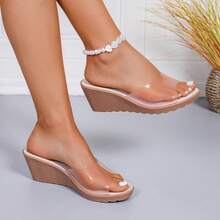 女士新款夏季透明厚底休闲拖鞋，百搭粉色 - 淺粉色 - 查看 13