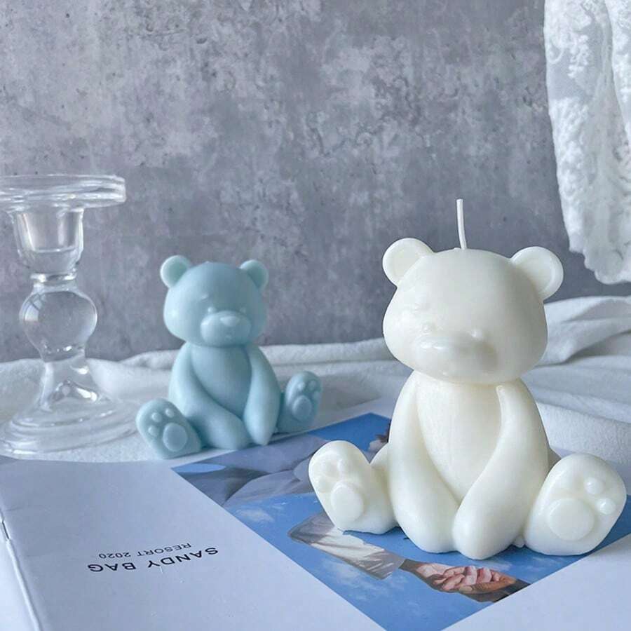Sitting Bear Candle Silicone Mold, DIY Plaster, Wax Melts, Soap Handmade Mold, Durable And Easy To Demold - White - View 1