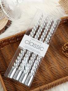 4支/套 25厘米经典电镀螺旋蜡烛，优雅纤细的直蜡烛，带有精致的螺旋图案，燃烧时间长，火焰稳定，包装在透明礼盒中，非常适合圣诞装饰、婚礼中心装饰、晚宴氛围、节日聚会和豪华家居装饰。 - 彩色 - 查看 14