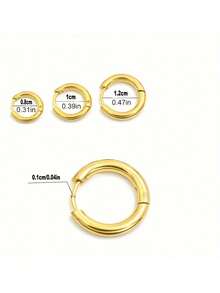 RAYQUEEN 3 Pairs Stainless Steel Versatile Hip-Hop Minimalist Fashion Gold Hoop Earrings, Suitable For Daily Wear And Gift - Set - View 7