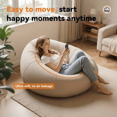 Inflatable Bean Bag Chair, Slouchy Sofa - Indoor Outdoor Camping Portable Single Seat Lounger, Perfect Holiday Gift