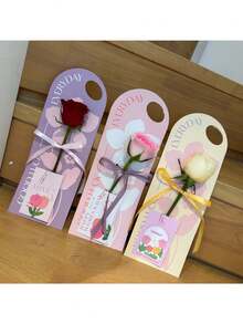 Cartão de presente com buquê de flores (1 unidade), embalagem floral multicolorida, caixa de alta qualidade com alça, ideal para o Dia das Mães, decoração de casamento, caixa de papel criativa em amarelo, verde e roxo, estilo elegante e fresco, perfeita para lembrancinhas de festa e decoração de casa. - Vários estilos - Ver 7