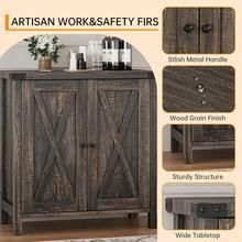 Gabinete de aparador, pequeño gabinete de buffet de aparador, accesorio de la casa de campo con 2 puertas y estantes ajustables para la cocina Café Bar Sala de estar Pasillo - Roble oscuro - Ver 5