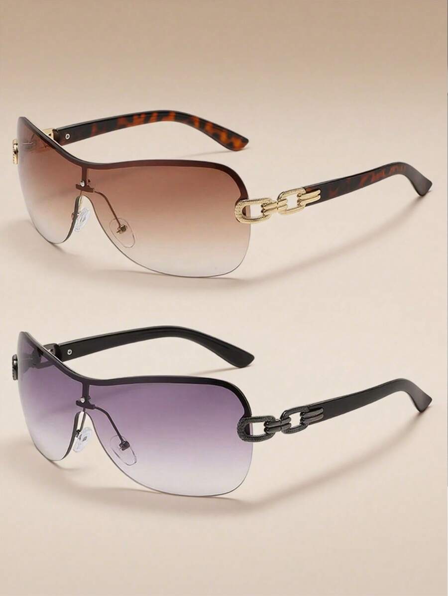 2pcs Unisex Wrap-Around Large Frame Glasses, Y2K Futuristic Fashion Eyewear, Suitable For Street Photography, Travel, Parties, Daily Wear, Fishing, Camping - 2pc (double Tea and Double Gray) - View 1