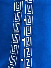 巴洛克复古几何3D印花加大码男士短袖纽扣衬衫 - 藍色 - 查看 7