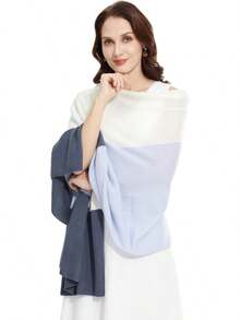 Soft Cashmere Blend Wrap Scarf For Travel, Extra Large 87"X28" - 藍白方塊 - 查看 1