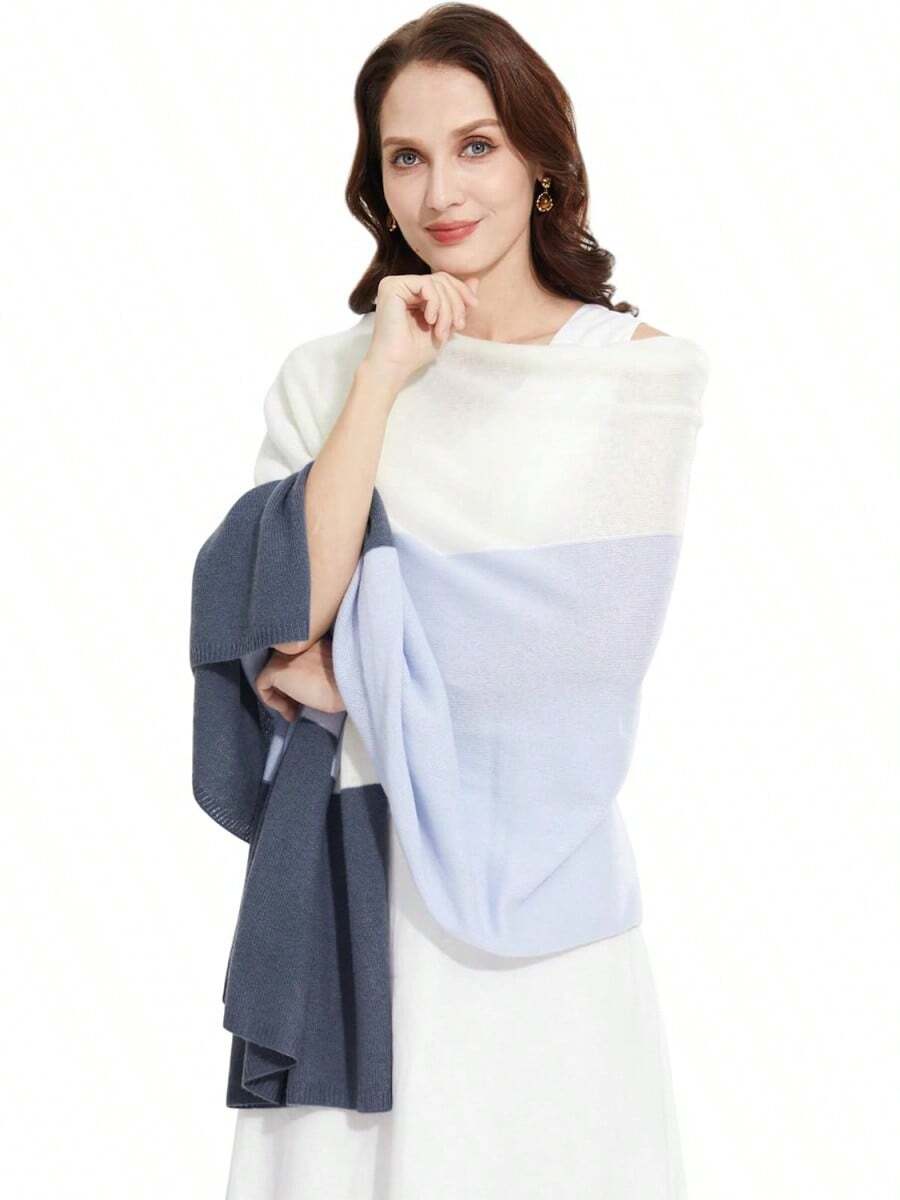 Soft Cashmere Blend Wrap Scarf For Travel, Extra Large 87"X28" - 藍白方塊 - 查看 1