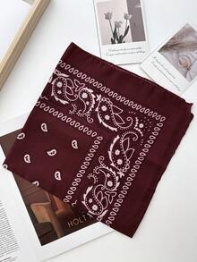 女士100%纯棉腰果头巾/小方巾，适合日常佩戴 - 酒紅色 - 查看 3