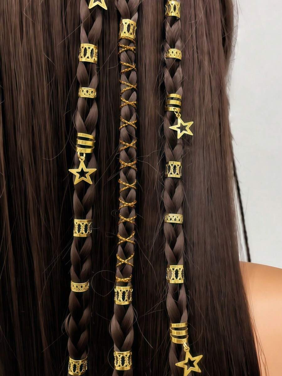 76 Pcs New DIY Dreadlock Accessories, Star Pendants Wrapping String Hair Rings - Multicolor - View 1