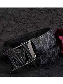 1pc 2024 Autumn/Winter New Lightweight Business Belt, M Letter Alloy Automatic Buckle Leather Belt, High-Quality Letter Belt, Business & Casual Waist Belt, Fashionable Versatile Pants Belt, Minimalist Men's Leather Belt - Multicolor - View 5