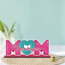 1pc Mother's Day Wooden Desktop Decor - "Thank You Mom" Heart-Shaped Design, Pink And Blue Polka Dots, Modern Style, 2D Flat, Suitable For Home And Office Decoration, No Battery Required, Decorative Sign And Plaque - 1PC - View 3