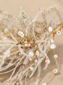 1 pieza Diadema con encaje y perlas esponjosas, accesorio elegante para fiesta/boda, decoración navideña 3D - Multicolor - Ver 6