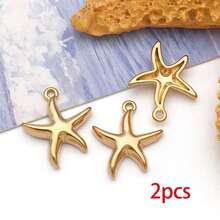 2pcs Gold Summer Ocean Charm Sea Theme Marine Life Charms Starfish Shell Charm Pendant For DIY Christmas Earring Bracelet Jewelry Making Supplies Crafts - Gold - View 10