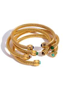 RAYQUEEN 1 pieza Brazalete abierto con rosca de acero inoxidable, adecuado para uso diario - Amarillo Oro - Ver 1