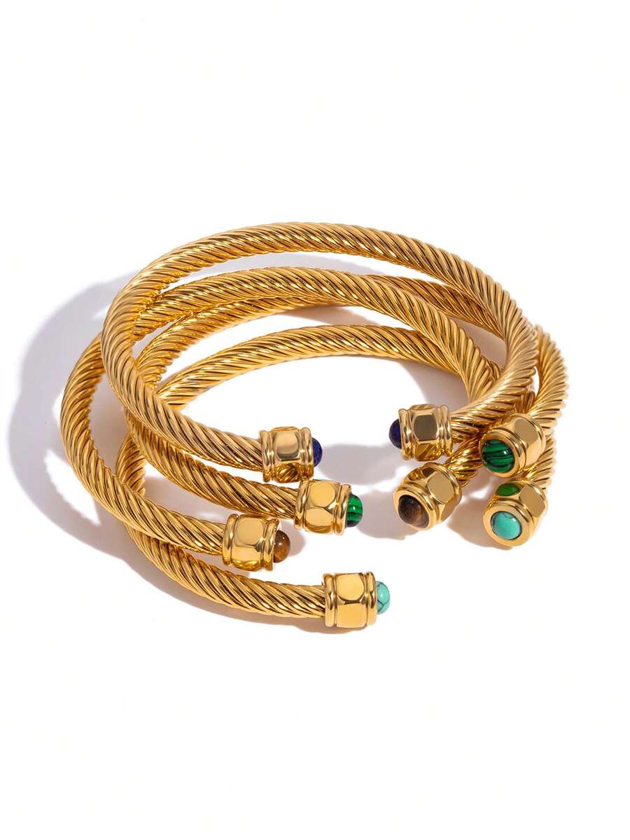 RAYQUEEN 1 pieza Brazalete abierto con rosca de acero inoxidable, adecuado para uso diario - Amarillo Oro - Ver 1