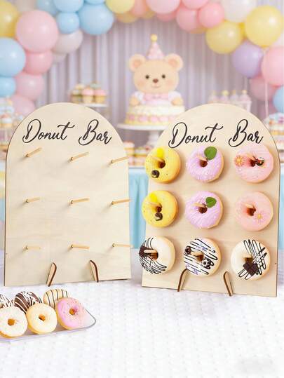 1/2Set Wooden Arch Donut Display Stand, 26*35cm Donut Holder Board For 9 Donuts, Baby Shower Decor, Gender Reveal Party Decor, 1st Birthday Party Decor, Wedding Decor, Bridal Shower Decor, DIY Candy Bar Display, Dessert Cake Holder, Event Celebrations Decor, Party Food Placement Rack, Candy Display Rack, Kitchen Dining Room Table Decorations, Holiday Party Supplies, Anniversaries Tabletop Decor, Party Favors