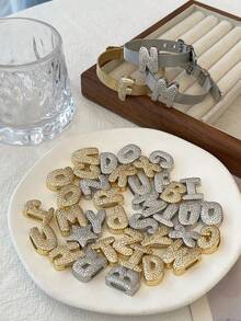 1pc Creative Fashion Elegant Design Exquisite Light Luxury Titanium Steel Inlaid Synthetic Zirconia 26 Alphabet Bracelet For Women Couple Jewelry Delicate Gift, Suitable For Mother's Day,Daily Dates, Parties, Summer, Beach,Holidays, Wedding, Vacation Wear - Gold - View 6