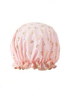 1pc Reusable Stretchy Shower Cap, Women's Double-Layer Hair Care Shower Cap, Suitable For Females, Spas, Home And Hotels, Waterproof Material, Soft Fabric, Travel Essential, Foil Print - Multicolor - View 10