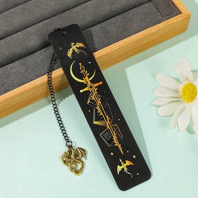 1pc Dragon & Sword Stainless Steel Bookmark With Dragon Pendant - Fantasy Book Lover Gift For Bookworms