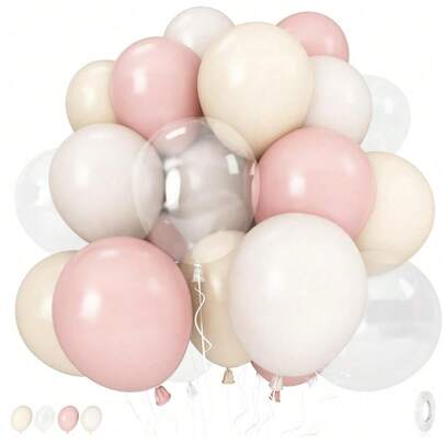 Pastel Pink And White Balloons, 10Inch 33PCS Light Baby Pink Beige Cream White With Clear Latex Balloon For Girls Birthday Bachelorette Party Bridal Baby...