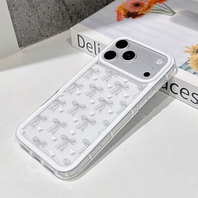 1pc Bowknot Graphic Transparent TPU Shock-Absorbing Anti-Fingerprint Phone Case, Suitable For IPhone 16 Pro/16 Plus, 15/15 Pro Max, 11/12/13/14 Pro Max, 11 Pro/11 Pro Max, 12 Pro/12 Pro Max, 13 Pro/13 Pro Max, 14 Pro/14 Pro Max, 17, Soft Shell, Elegant Creative Design