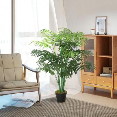 Artificial Palm Tree 125cm Tall, Artificial Plant With 18 Leaves In A Pot For Living Room Or Balcony.