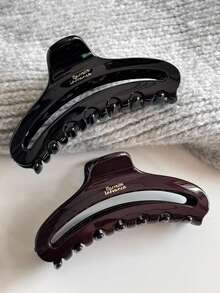 2pcs/1pc 11cm/4.33in Oval Black/Brown Sturdy Lightweight Plastic Hair Clips, Fashion Versatile Elegant Minimalist Solid Color Hair Accessories Suitable For Daily Casual, Party, Commute, Vacation, Ponytail, Bun, Washing Face, Makeup, Outfit Matching (The Letter Label Is Single-Sided And Has No Specific Meaning, It Is Just For Decorative Purposes) Summer Beach Claw Clips Vacay Hair Claws,Holiday,Travel - Multicolor - View 5