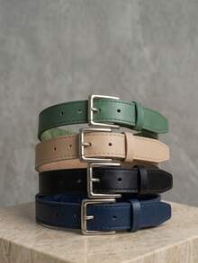 Women's Set Of Belts With Metallic Roller Buckle In Minimalist Faux Leather - 黑/綠/米色/藍 - 查看 1
