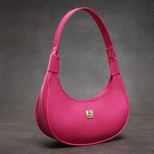 Women's Half Moon Tote Shoulder Bag Small Sophisticated - Hot Pink - View 2