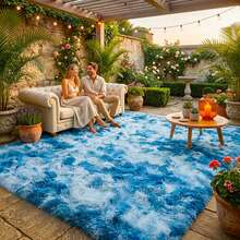 Trendcylala Soft Modern Indoor Large Shaggy Area Rug, Plush, Non-Slip, Not Easy To Shed Hair, Home Decorative, Suitable For Bedroom, Living Room, Dining Room, Dorm, Accent Floor Carpet ,Room Decor, Tie-Dye Peacock Blue - 紮染孔雀藍 - 查看 15