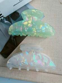 2pcs White & Green Mermaid Marble Pattern Semicircle Hair Clips, Elegant High-End Suitable For Balls, Parties, Tea Parties - Multicolor - View 5