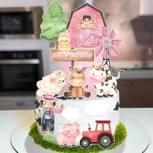 25 Stück rosa Bauernhof Kuchendekoration, Bauernhof Tier Kuchendekoration, Geburtstags Party Zubehör, Kuh Geburtstags Party Zubehör, Bauernhof Thema Feier oder jede rustikale Veranstaltung mit eleganter Kuchendekoration, umfassender Set bietet verschiedene dekorative Elemente um Blumenarrangements und mehrstöckige Kuchendesigns an die Bauernhof Szenerie anzupassen - Bauernhof - Übersicht 6