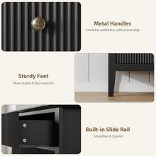 Armario con 3 cajones ranurados, cómoda de madera ancha, organizador moderno de armario de armario con patas de metal y dispositivo anti - basculamiento para Sala de Estar del dormitorio - Negro - Ver 3