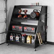 4-Tier Heavy-Duty Rolling Tool Storage Cart With Pegboard And Drawer, Garage Organizer For Tools, Equipment & Supplies - A - View 12