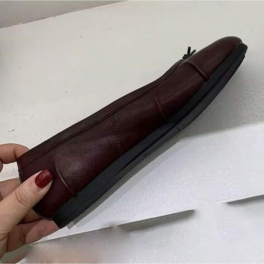 2026 New Model I Split-Toe Shoes Women, New Pleated Flat Shallow Bow Ballet Pigtoe Shoes, Elegant Women's Shoes - 酒紅色(褶皺) - 查看 1