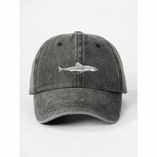 1pc Women's Embroidered Shark Washed Baseball Cap, Adjustable Outdoor Sun Protection Casual Hat For Spring/Autumn Travel Beach, Unisex Y2K Style Hat - A - 查看 4