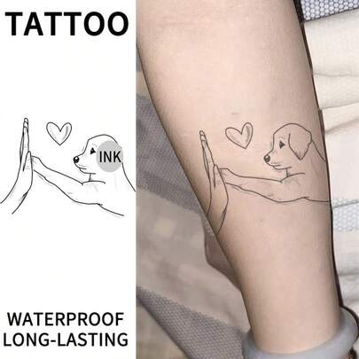 Diseño minimalista de huella de pata de perro, tatuaje temporal a base de hierbas, tatuaje de mascota, dura 1-2 semanas, adecuado para tatuajes de festival, regalos, recuerdos de fiesta, tatuajes temporales realistas, aplicable a manos, brazos, hombros, clavículas, cintura, espalda, piernas, tobillos, pegatinas de tatuaje temporal impermeables