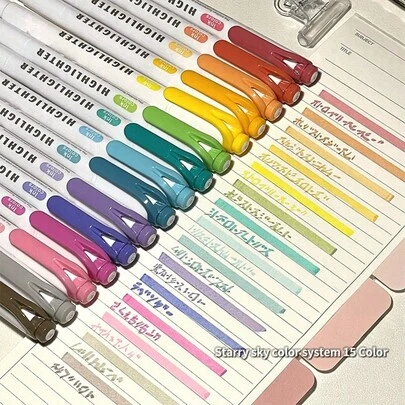 5支/套双头荧光荧光笔，返校必备，双头粉彩荧光笔，可用于涂色、划线、标记，粗细笔尖一好一坏