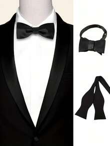 1条男士缎面领结，可调节双款领带，适合婚礼、派对和日常穿着 - 黑色 - 查看 2