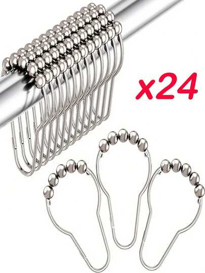 24 Stück rostfreie Duschvorhang Haken aus Edelstahl, kugelförmiges Perlendesign für Balance und rutschfest, geeignet als Badezimmer Accessoire