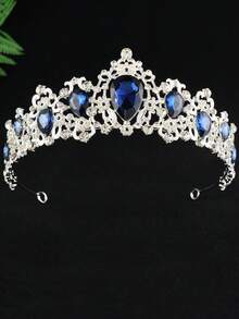 1pc Fashion New Teardrop Silver Crown Bridal Headpiece, Birthday/Festival/Graduation Gift Accessory - Navy Blue - View 2