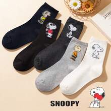 SNOOPY 5/1 Đôi tất cổ trung hoạt hình, tất thể thao mềm mại thoải mái, tất cổ trung bốn mùa, tất thể thao thường ngày cho cặp đôi, quà tặng cho bé gái - Nhiều màu - Xem 4
