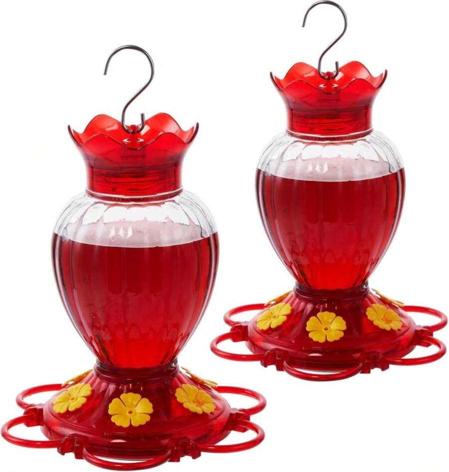Hummingbird Feeder 20 Oz [Set Of 2] Plastic Hummingbird Feeders For Outdoors, With Built-In Ant Guard And Bee Proof - 6 Feeding Ports - Wide Mouth For Easy Filling/2 Part Base For Easy Cleaning - ColorA - View 1