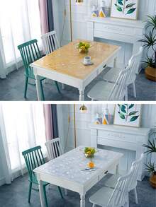 Mantel de lujo premium transparente 100% PVC, de 1,0 mm de grosor - resistente a los arañazos y al calor, fácil de limpiar, adecuado para el hogar, hotel, restaurante y mesas de café, mantel simple y elegante que protege nuestros muebles. - Blanco - Ver 1