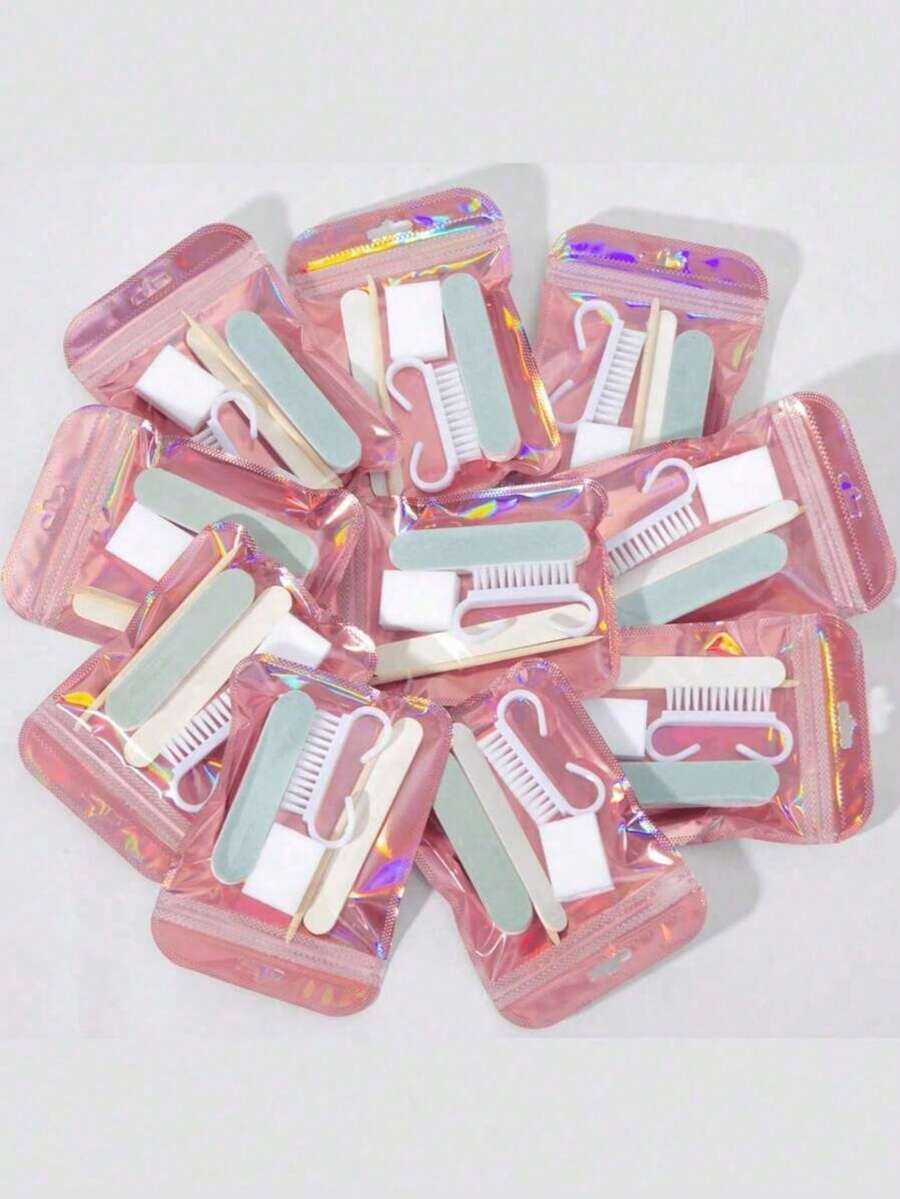 1 Set Nail Care Kit, Includes Nail File, Orange Wood Stick, Double-Sided Nail File, Cuticle Pusher, Nail Cleaning Tools, Nail Buffers, Nail Art Brushes, Manicure Supplies, Nail Polishing & Care - Multicolor - View 1