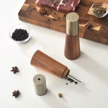 2 piezas/Set Molinillos de sal y pimienta con base de madera, molinillo de sal y pimienta manual de acero inoxidable, rellenable y con ajuste de grosor, adecuado para cocina, barbacoa, picnic - Multicolor - Ver 10