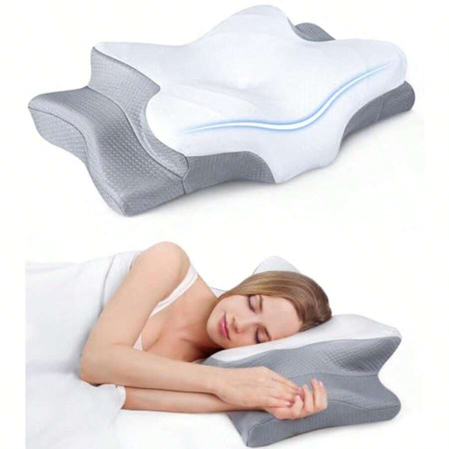 Almohada ultra de alivio del dolor con enfriamiento para soporte de cuello almohada cervical ajustable para dormir cómodamente almohadas de espuma viscoelástica con contorno ergonómico sin olor - Gris - Ver 1
