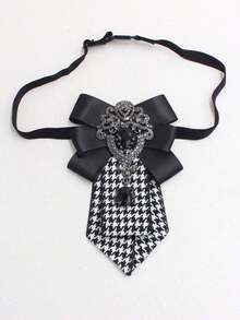 1pc Retro Houndstooth Bow Tie Necklace, Satin Decor Collar Necklace, Collegiate Style Shirt Collar Accessory - A - View 5