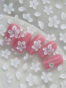 1片纯白冰晶半透明白花，立体浮雕仙女风新款中国白山茶花美甲装饰贴纸 - 白色 - 查看 2